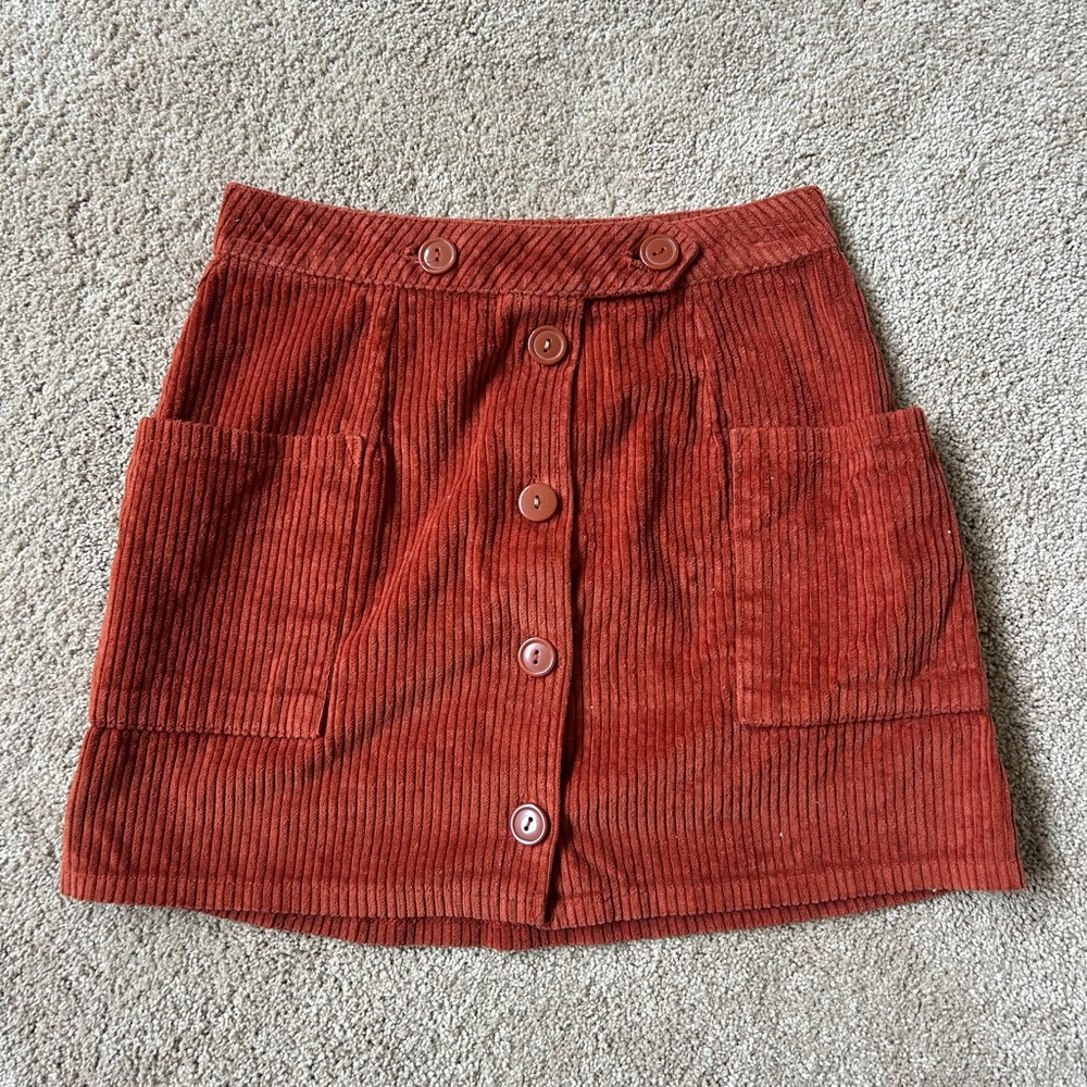 Rust Color Corduroy Charlotte Russe Button-Front Skirt